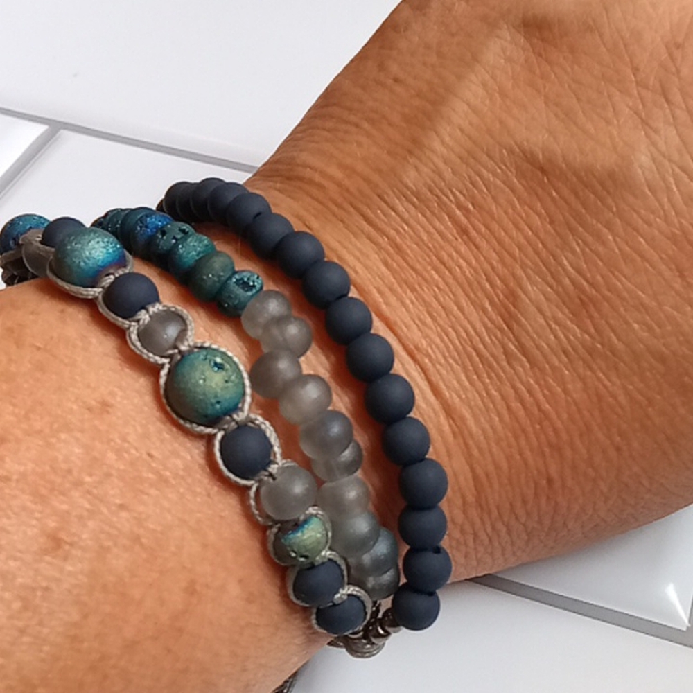Unisex Macrame Triple Strand Slide  Bracelet